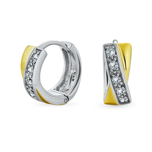 5 Solitaire Prong Set CZ Kpop Huggie Hoop Earrings For Women Men Cubic Zirconia Rose Gold Plate 925 Sterling Silver 